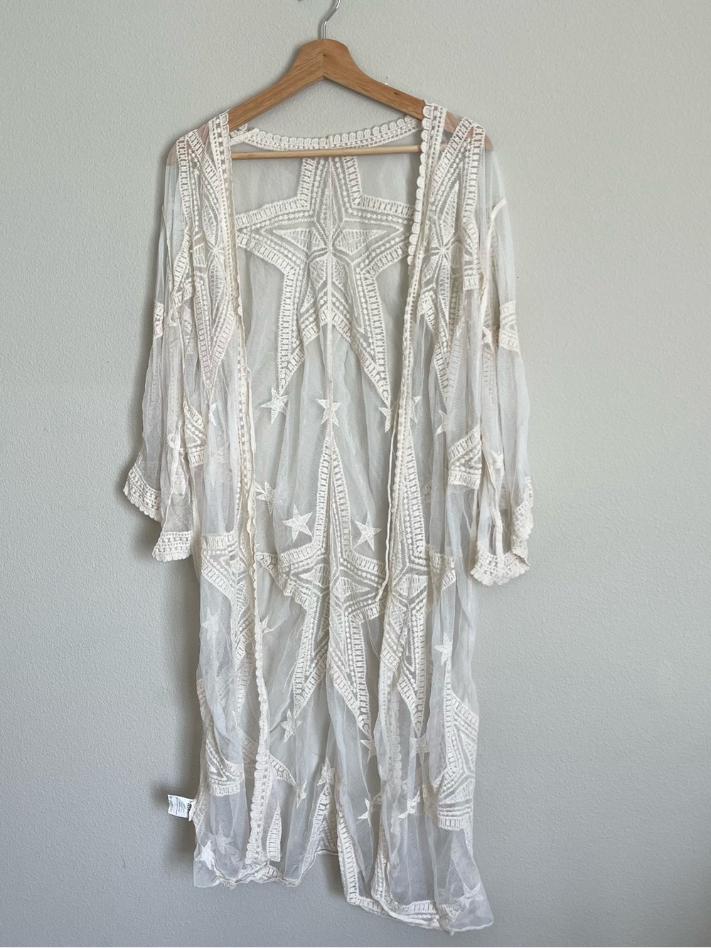 Sheer Embroidered Star White Swim Coverup
